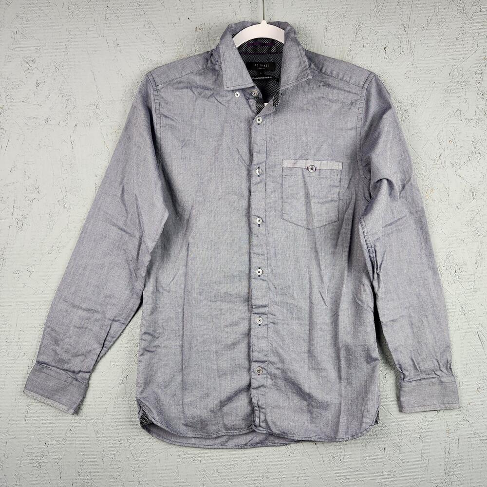 Ted Baker London Shirt Mens Small Gray Micro Dot Button Flip Cuff Business Prep